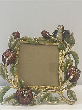 Vintage Enameled Tulips, Bird and Rhinestones Frame- Jay Strongwater Like
